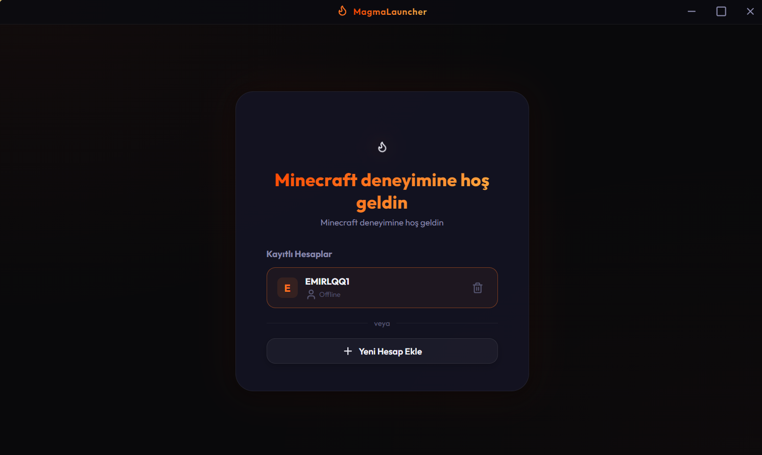 MagmaLauncher arayüzü — hesap seçim ekranı